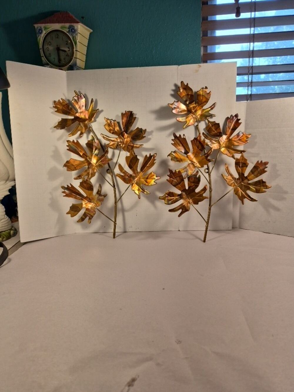 2 Mid Century Copper Maple Leaf Unsigned C. Jere? Wall Sculpture Brutalist 17x12